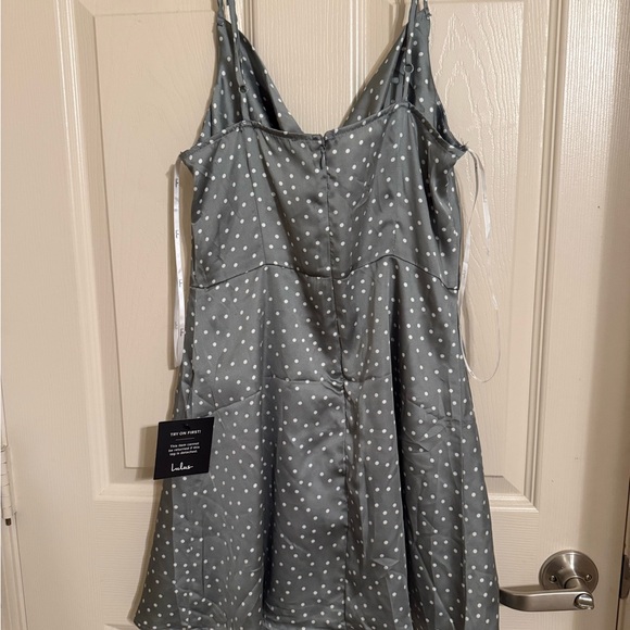Lulu's Gray Polka Dot Satin Dress - Picture 6 of 7